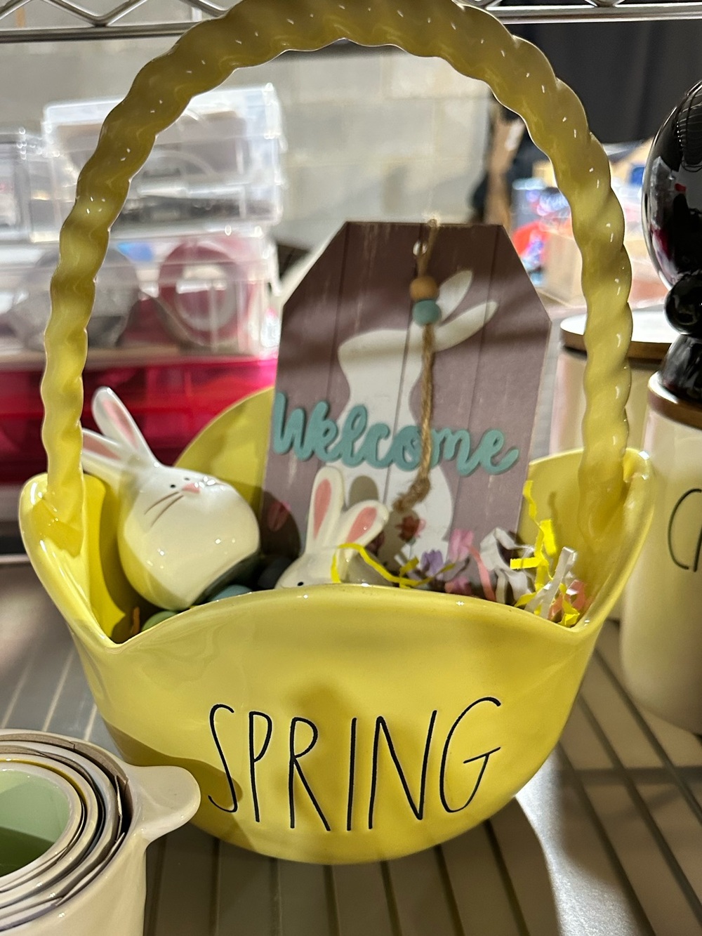 Rae Dunn Yellow 'SPRING' Ceramic Basket